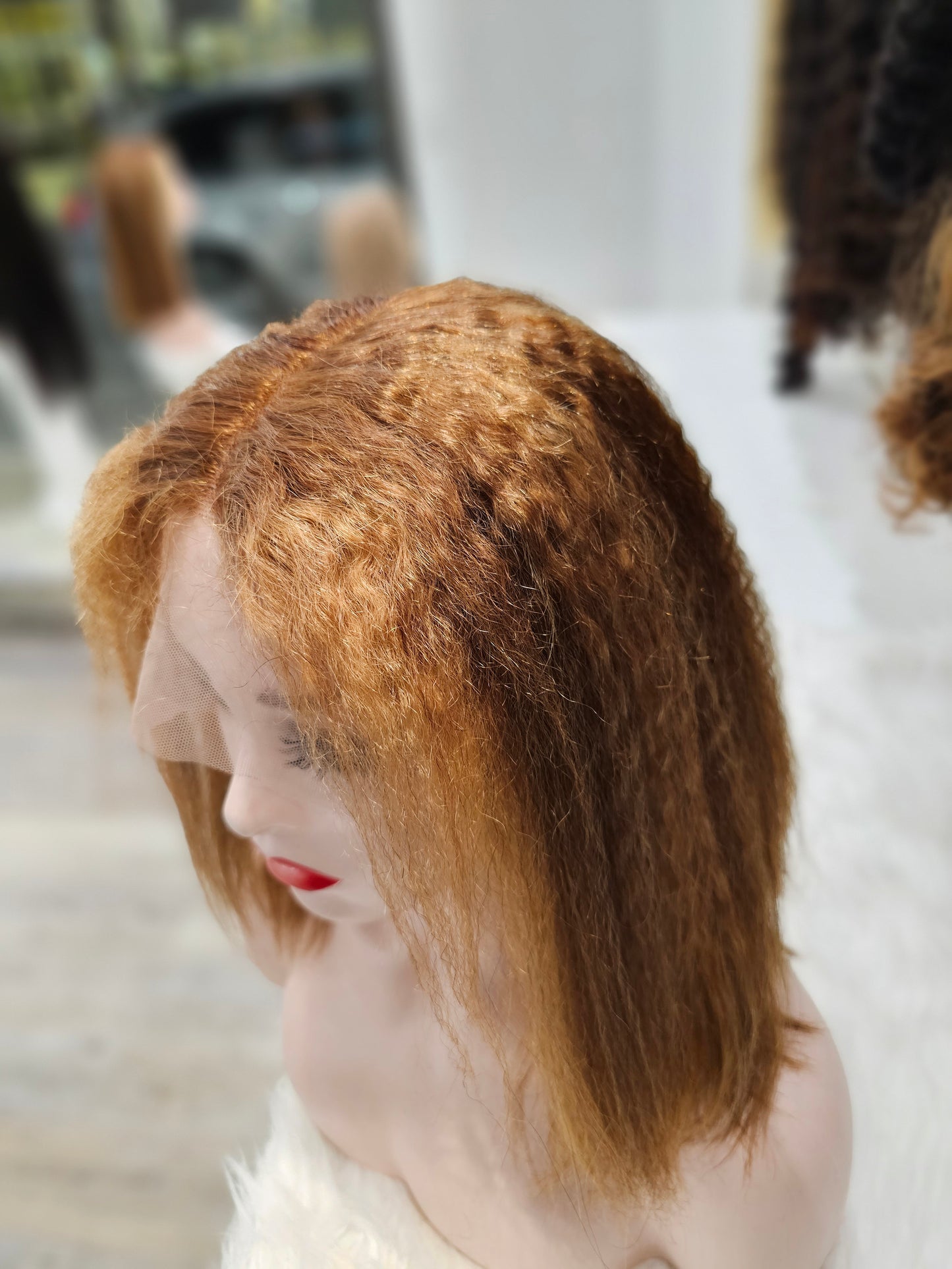 PARRUCCA 100% CAPELLI VERI KINKY STRAIGHT 14" ( 35cm ) FRONT LACE Bobtt-6a4/27#Txst14Xm