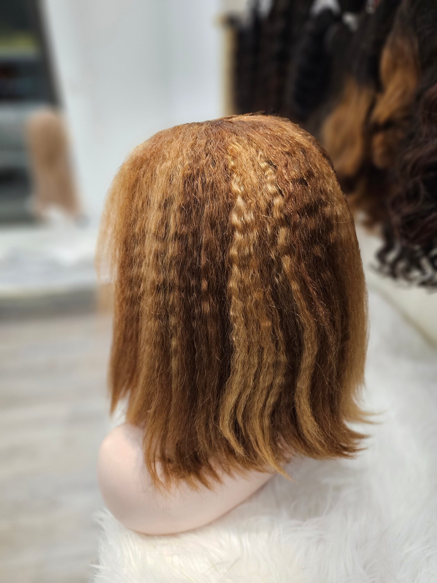PARRUCCA 100% CAPELLI VERI KINKY STRAIGHT 14" ( 35cm ) FRONT LACE Bobtt-6a4/27#Txst14Xm