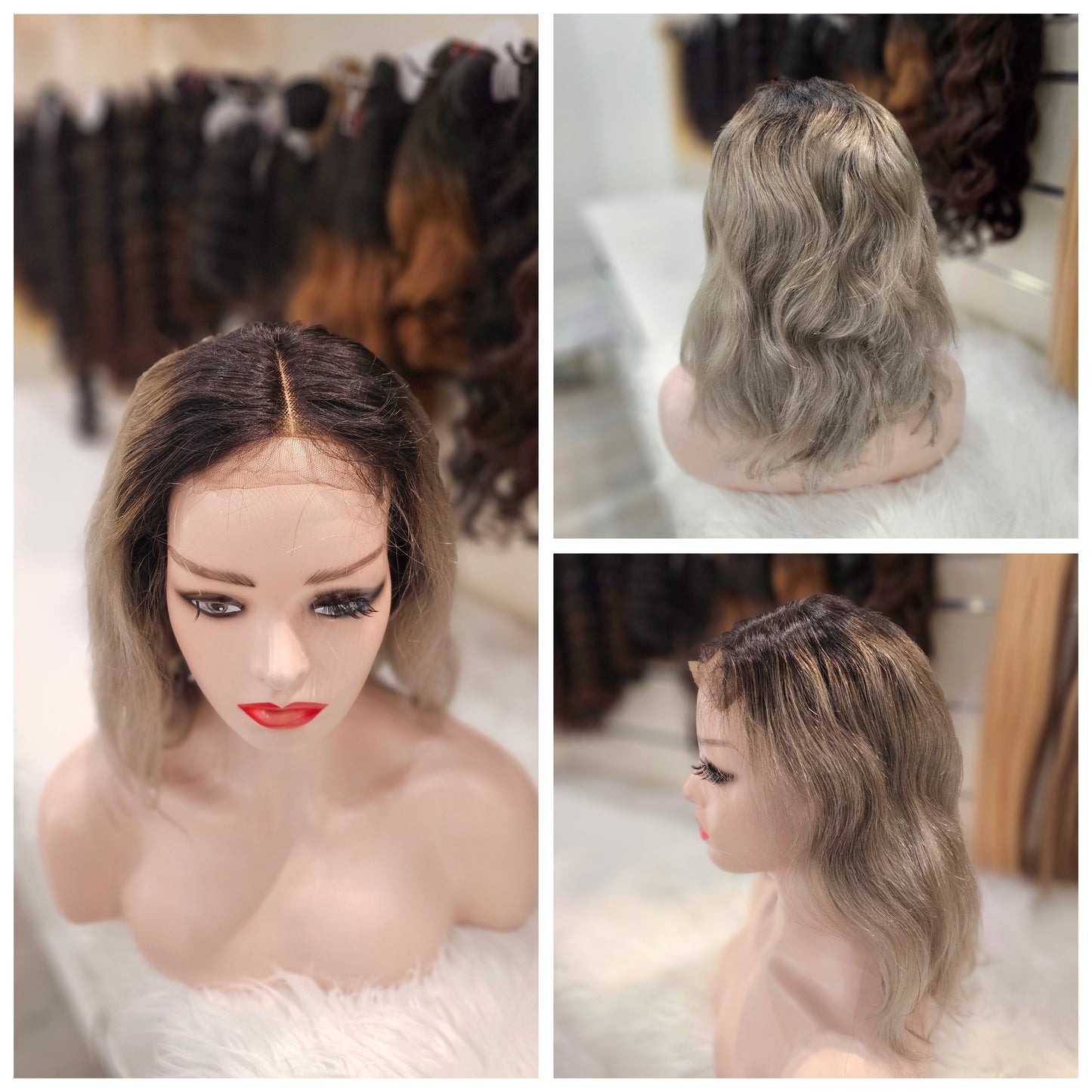 Parrucca corta mossa 100% capelli veri di colore 1b alla base e grigio lunga 25cm