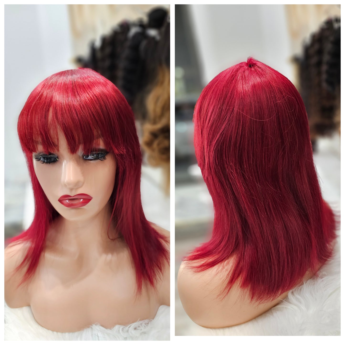 parrucca liscia 100% capelli veri 35cm con frangia colore 99j