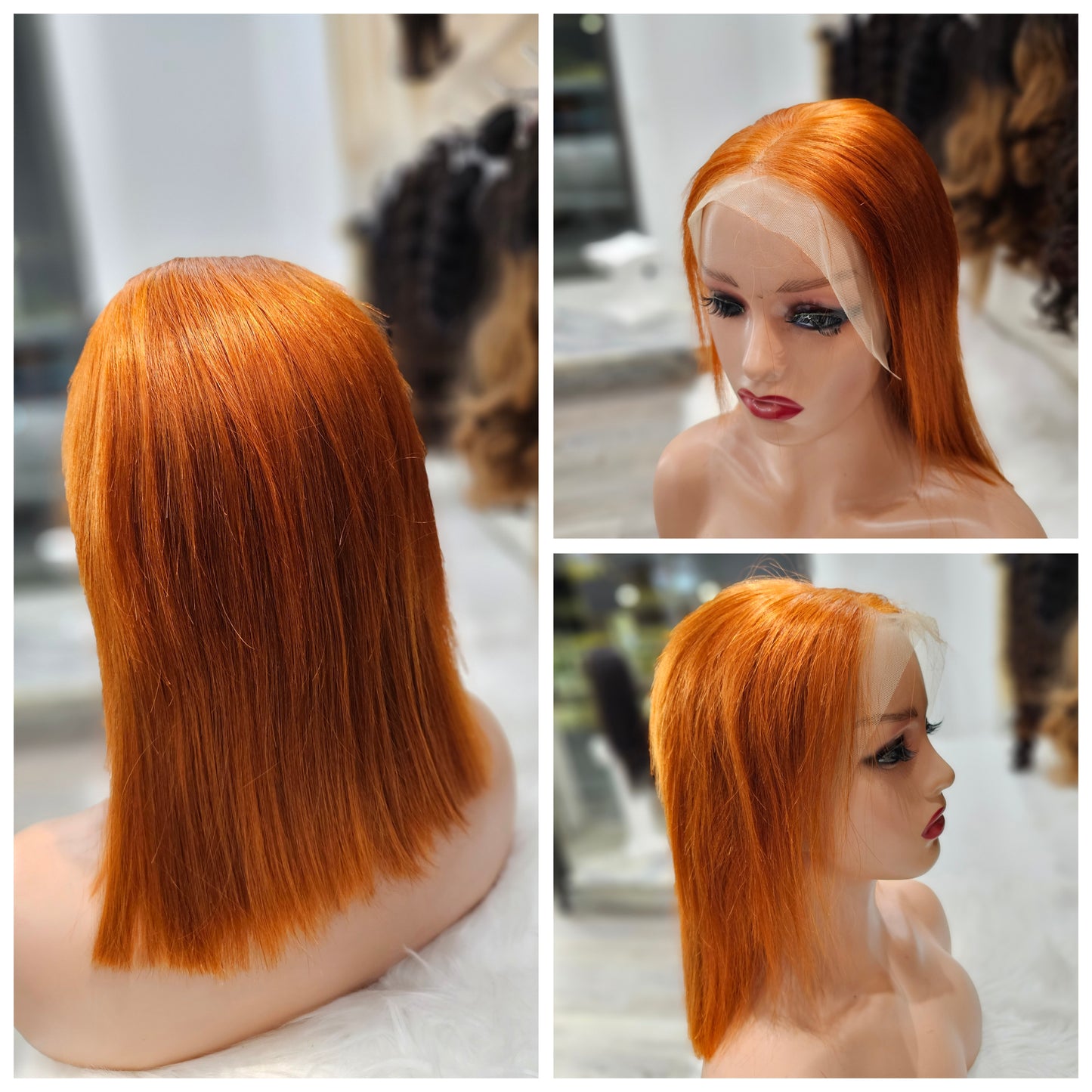 Parrucca arancione 12" ( 25cm ) stile BOB con frontale ANGELBELLA BOBTT-6A13X4ST12ZR5