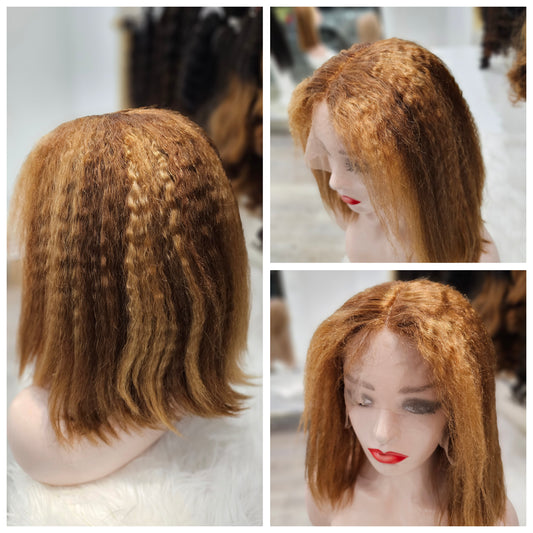 PARRUCCA 100% CAPELLI VERI KINKY STRAIGHT 14" ( 35cm ) FRONT LACE Bobtt-6a4/27#Txst14Xm