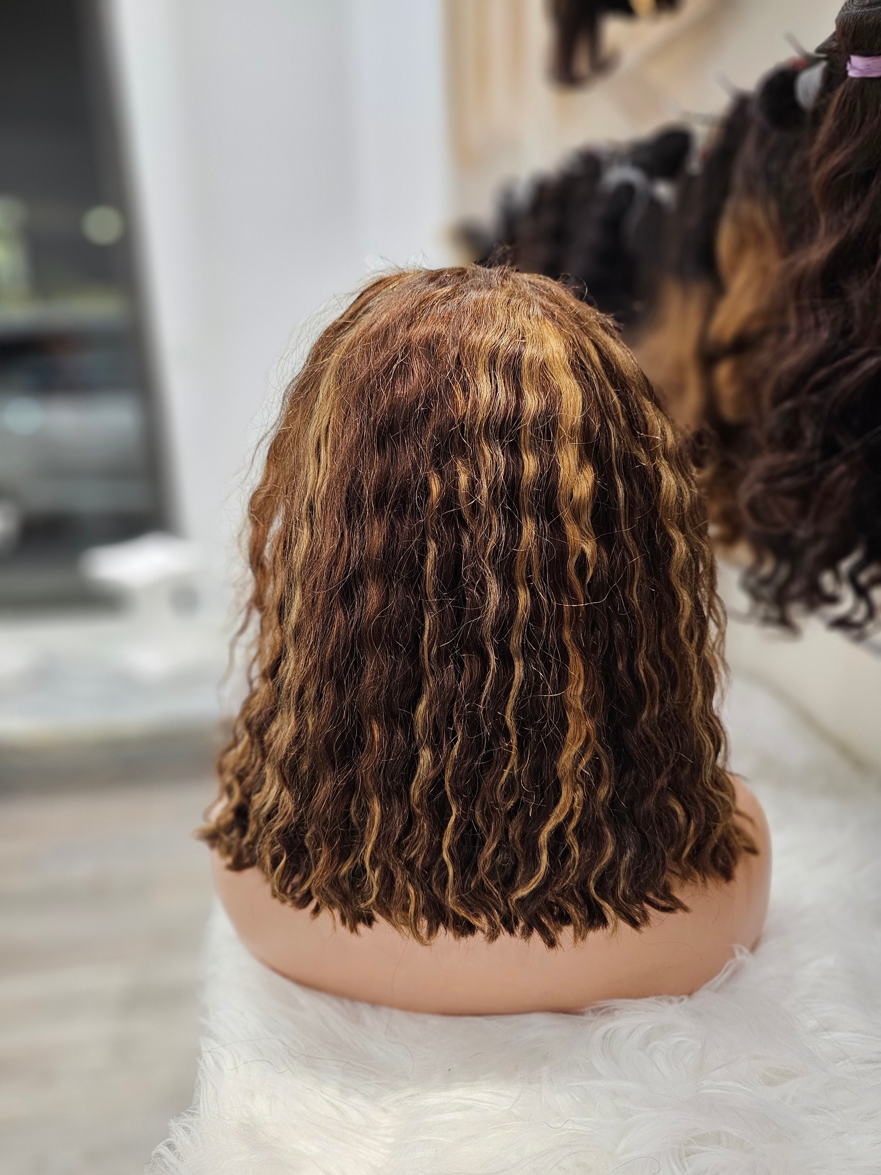 Parrucca riccia water wave lunga 35cm ( 14" ) colore mesciato #4/27 ANGELBELLA bobtt-7b4/27#ww14lk