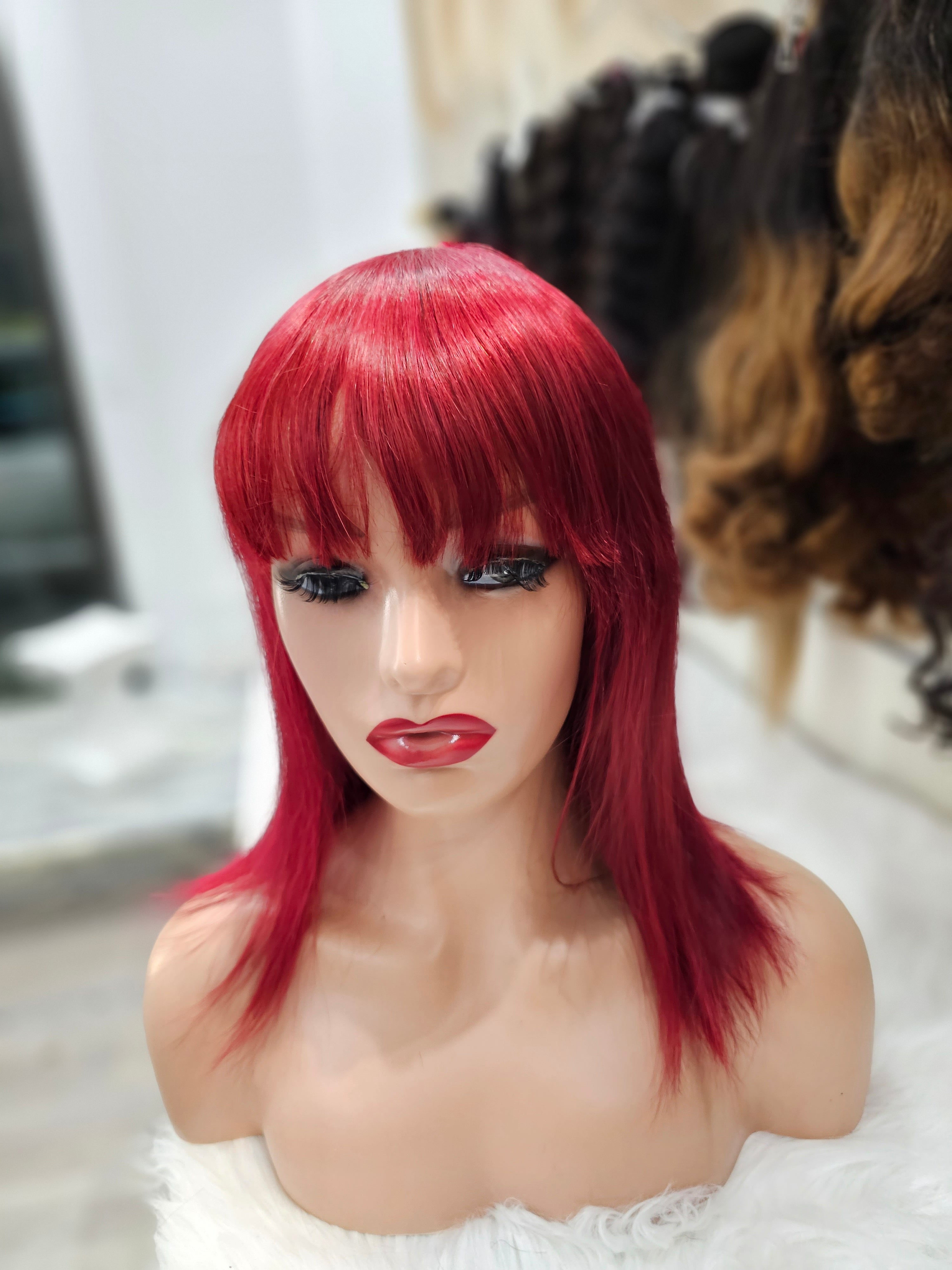 parrucca liscia 100% capelli veri 35cm con frangia colore 99j