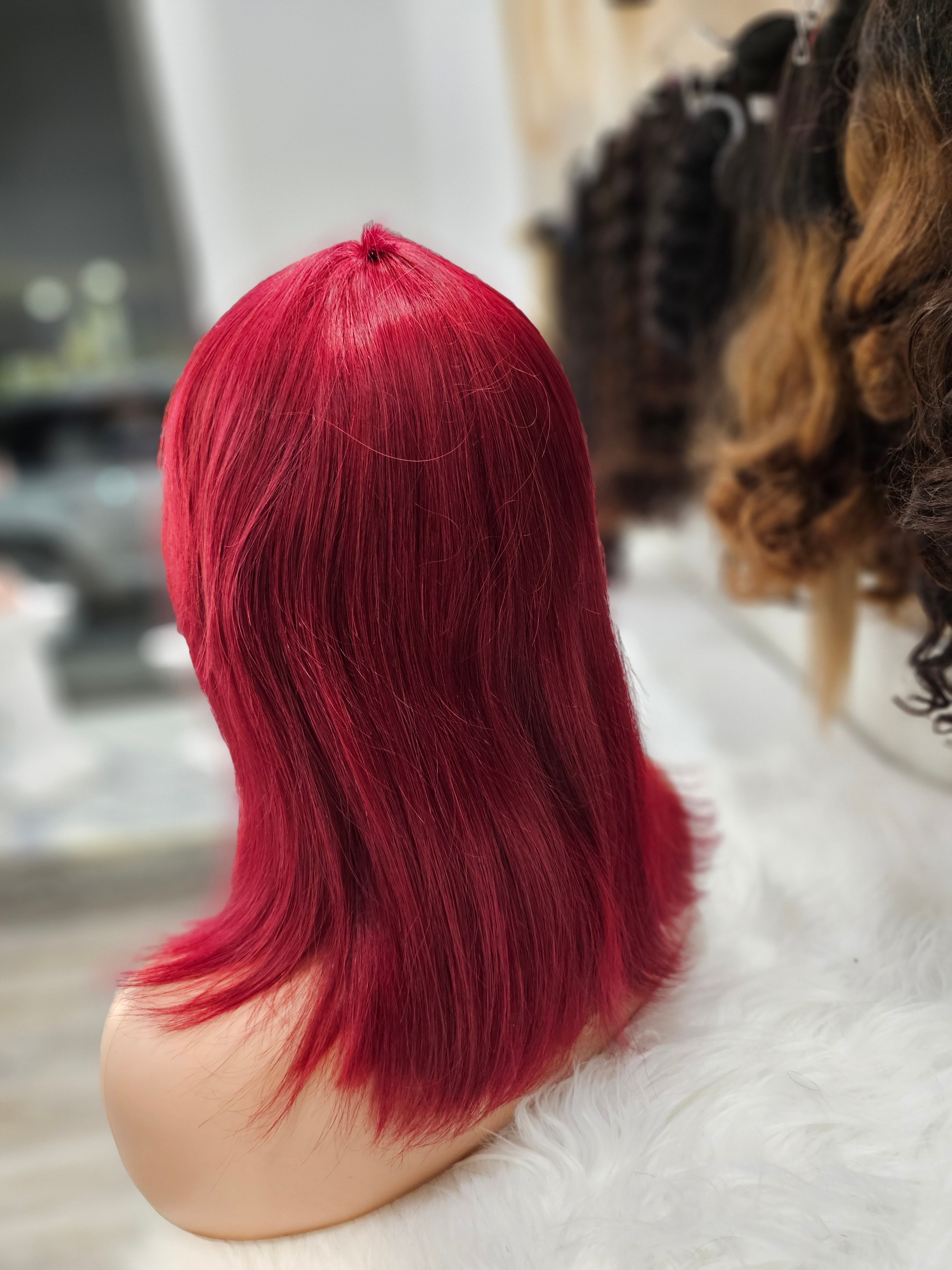 parrucca liscia 100% capelli veri 35cm con frangia colore 99j