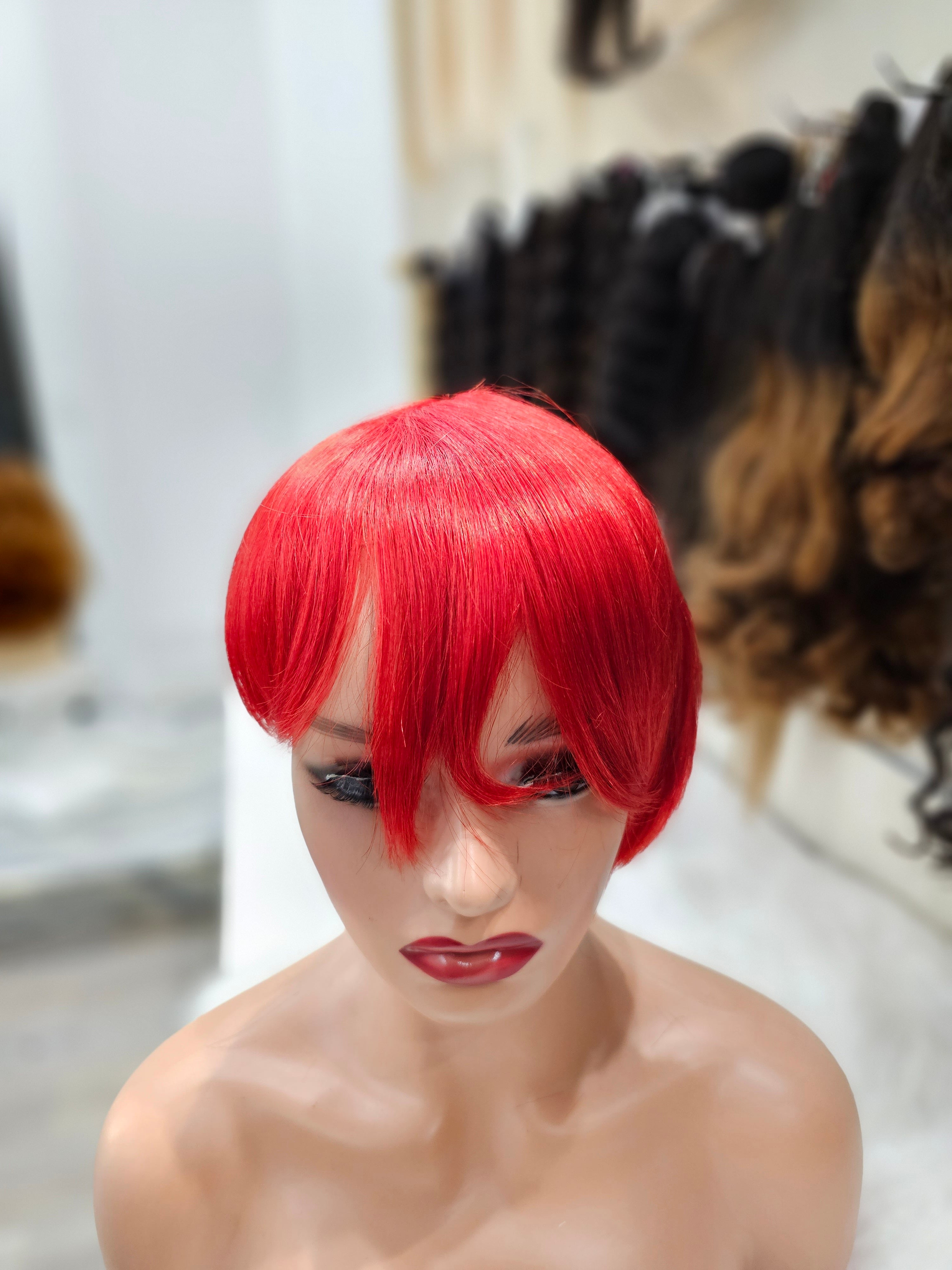 parrucca corta 100% capelli veri tipo caschetto di colore rosso e nero ANGELBELLA JZTT3426