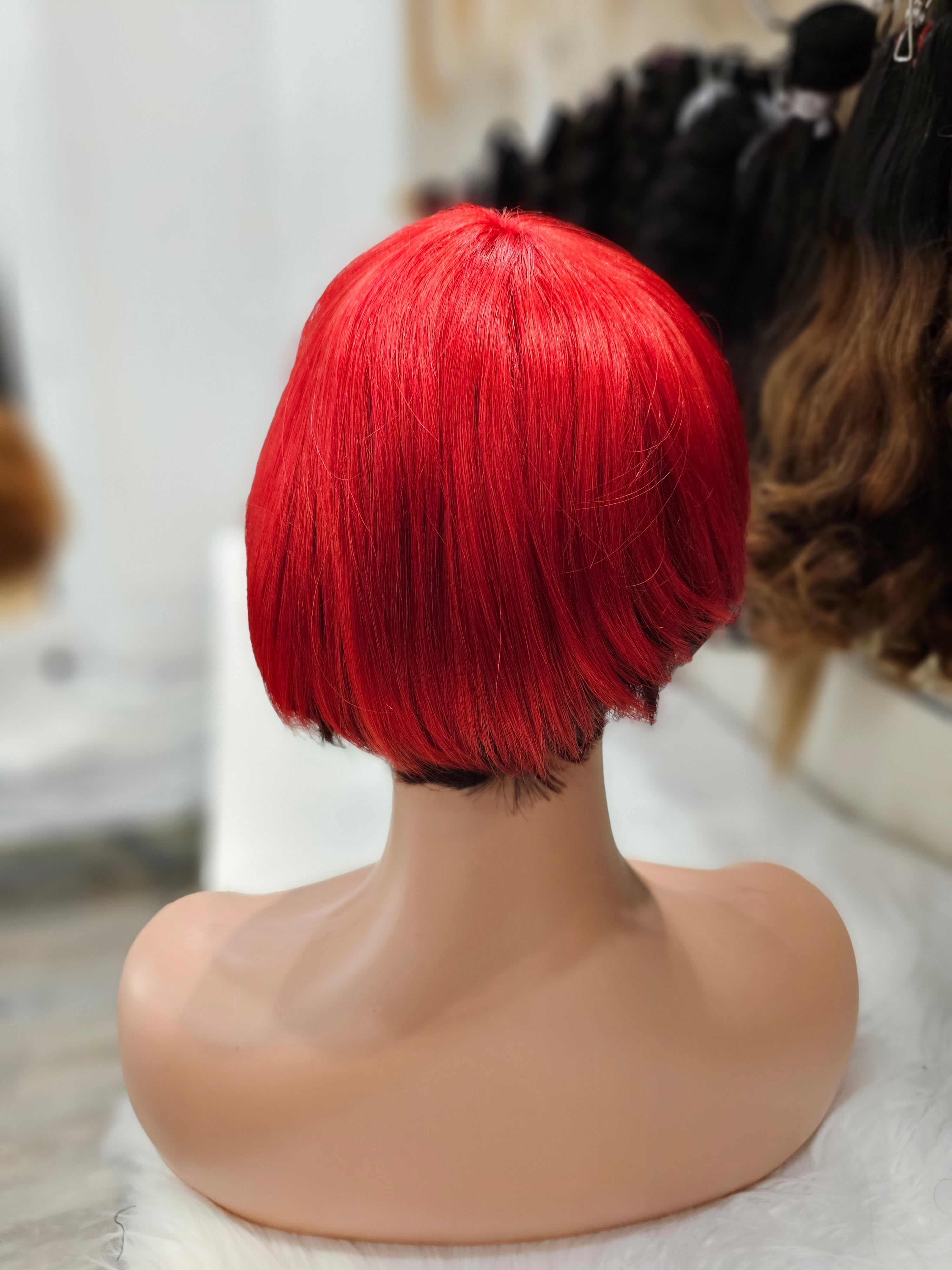 parrucca corta 100% capelli veri tipo caschetto di colore rosso e nero ANGELBELLA JZTT3426