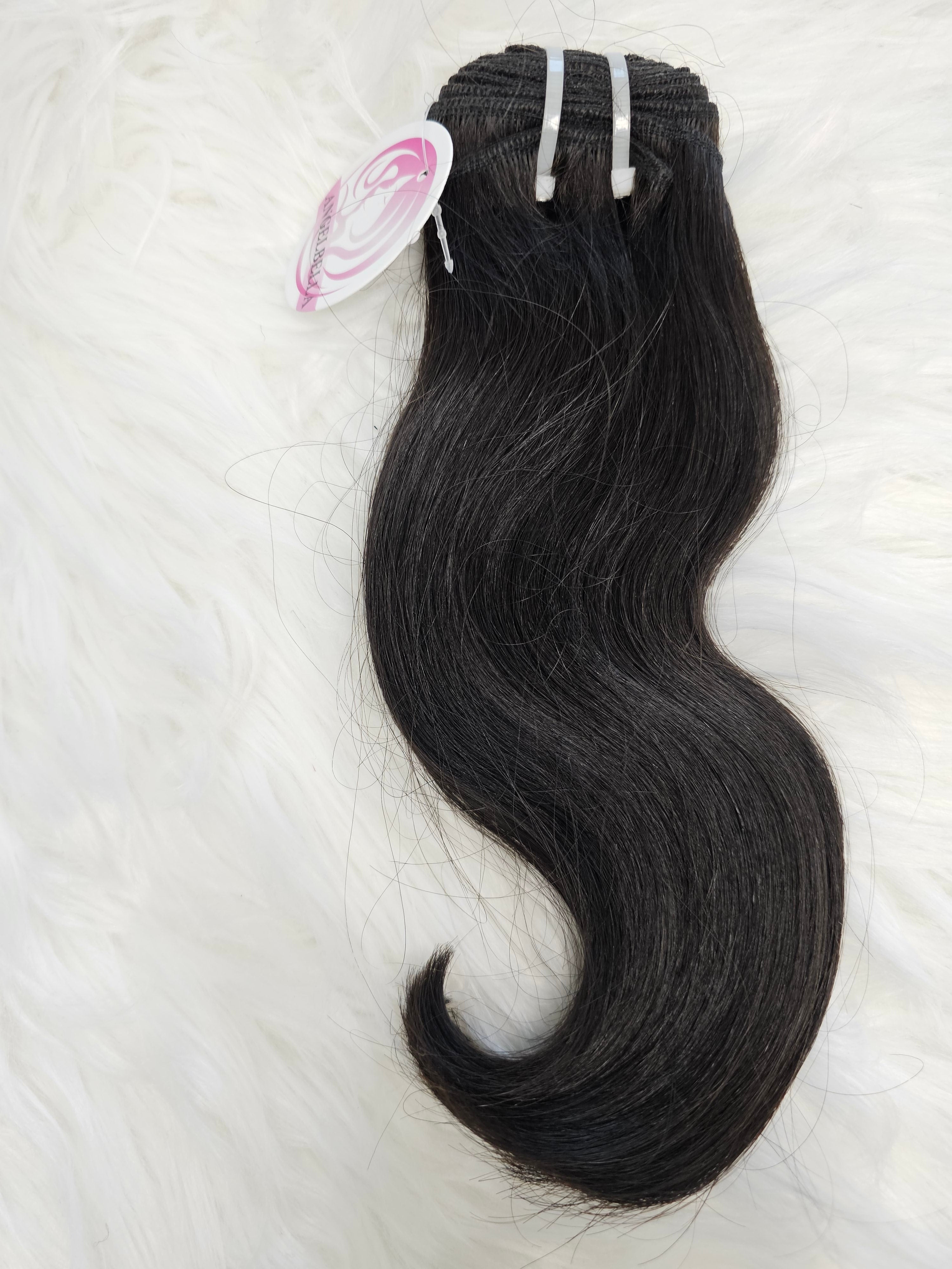 Extension cucite mosse colore 1b lunghezza 25cm (10"), 100% capelli veri naturali di alta qualità