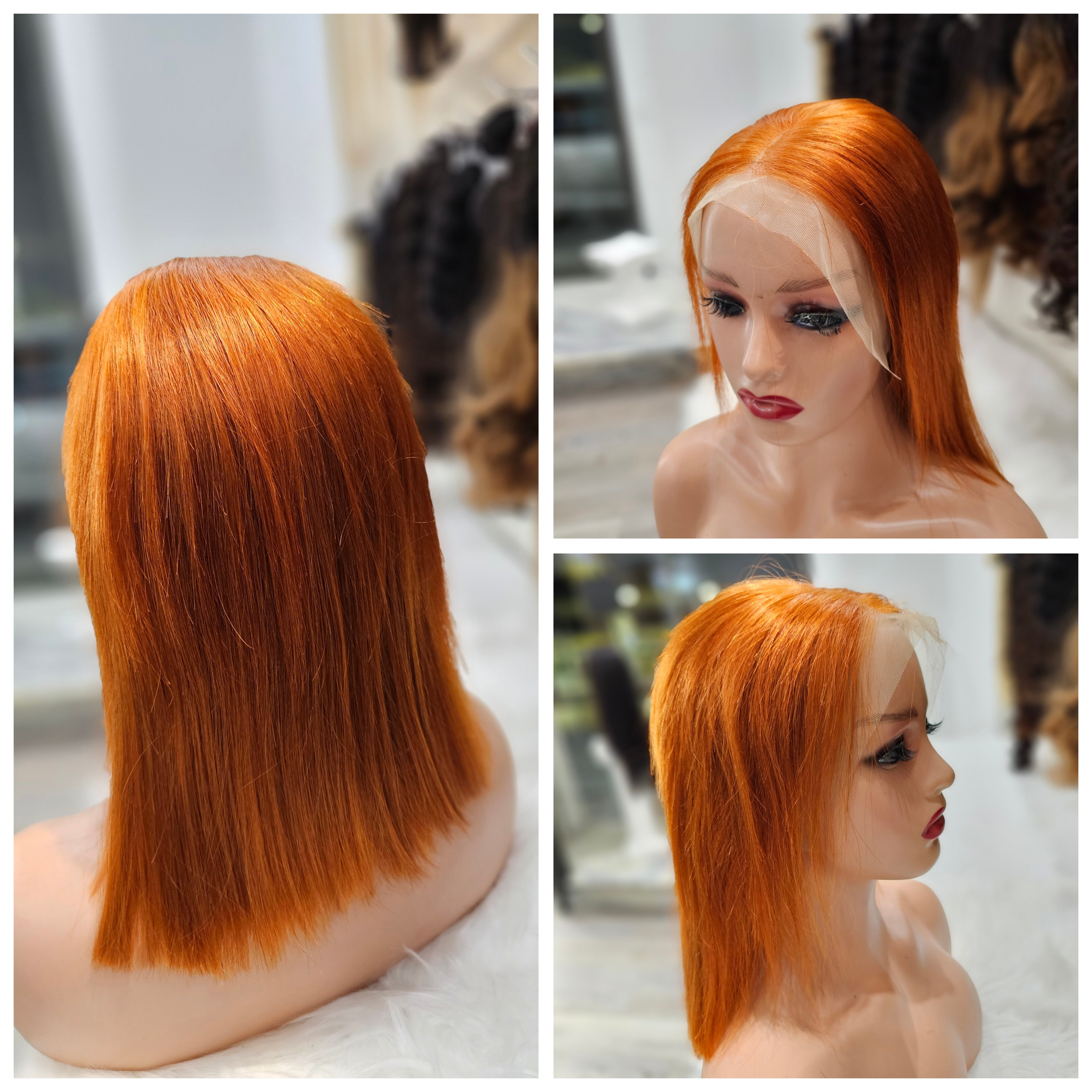 Parrucca arancione  12" ( 25cm ) stile BOB con frontale ANGELBELLA BOBTT-6A13X4ST12ZR5